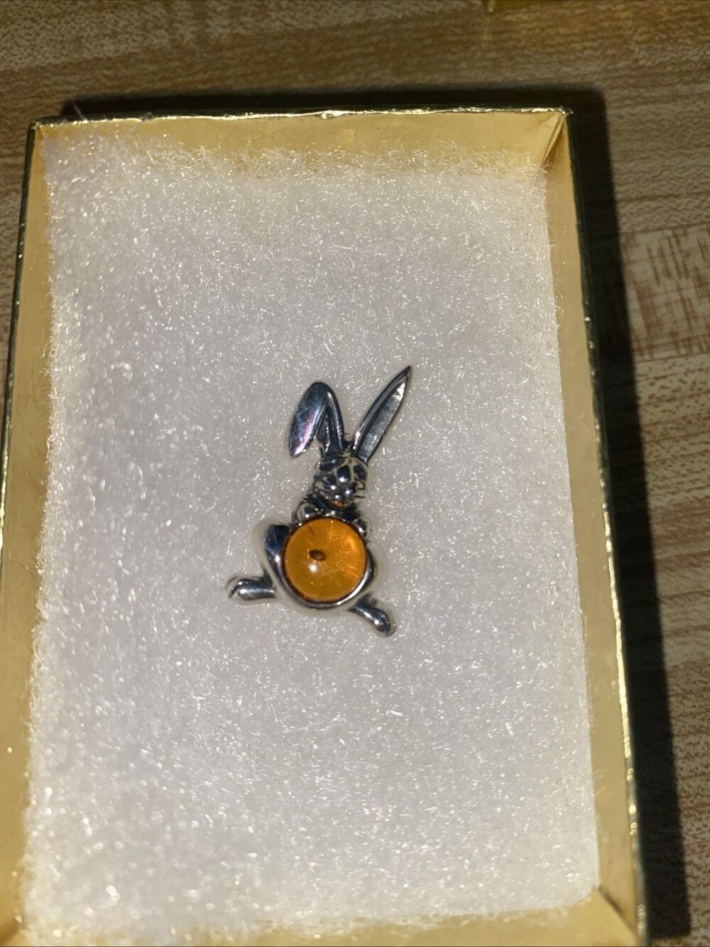 Sterling Silver 925 Rabbit Spring Easter Pendant Charm Amber Tummy